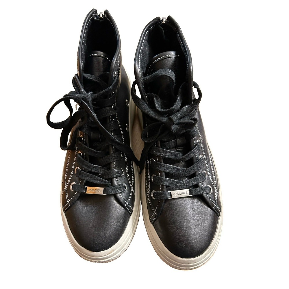 J/SLIDES NYC Black Leather High Top Platform Sneakers 7M Downtown Girl Chunky